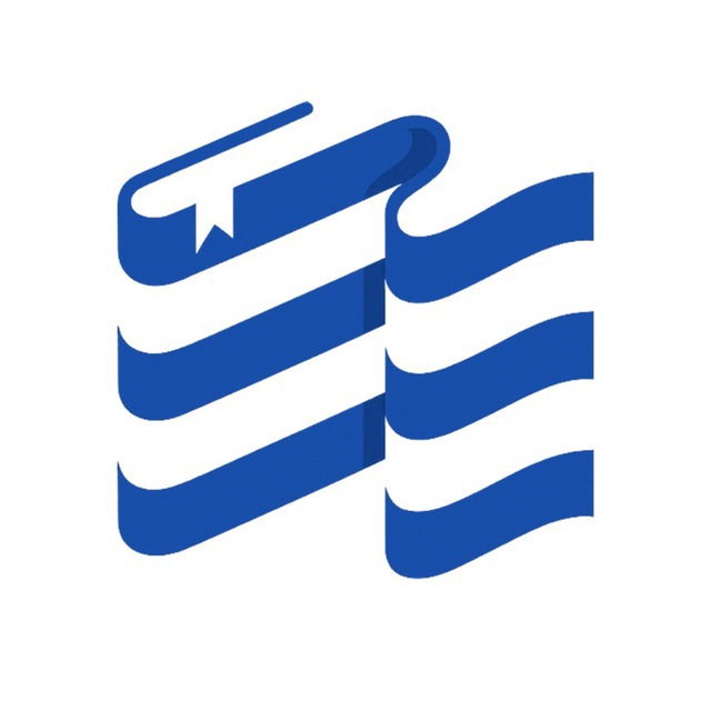 Greekly logo - book shaped as the Greek flag