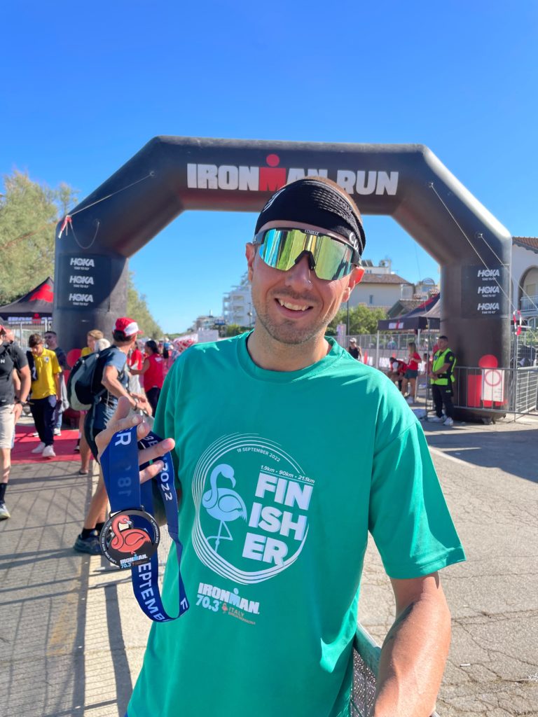 Artem Parasochka at the Ironman finish line